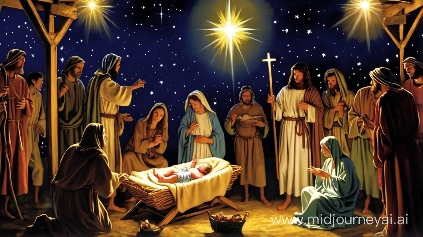 Enchanting Night Nativity Scene Depicting the Birth of Jesus