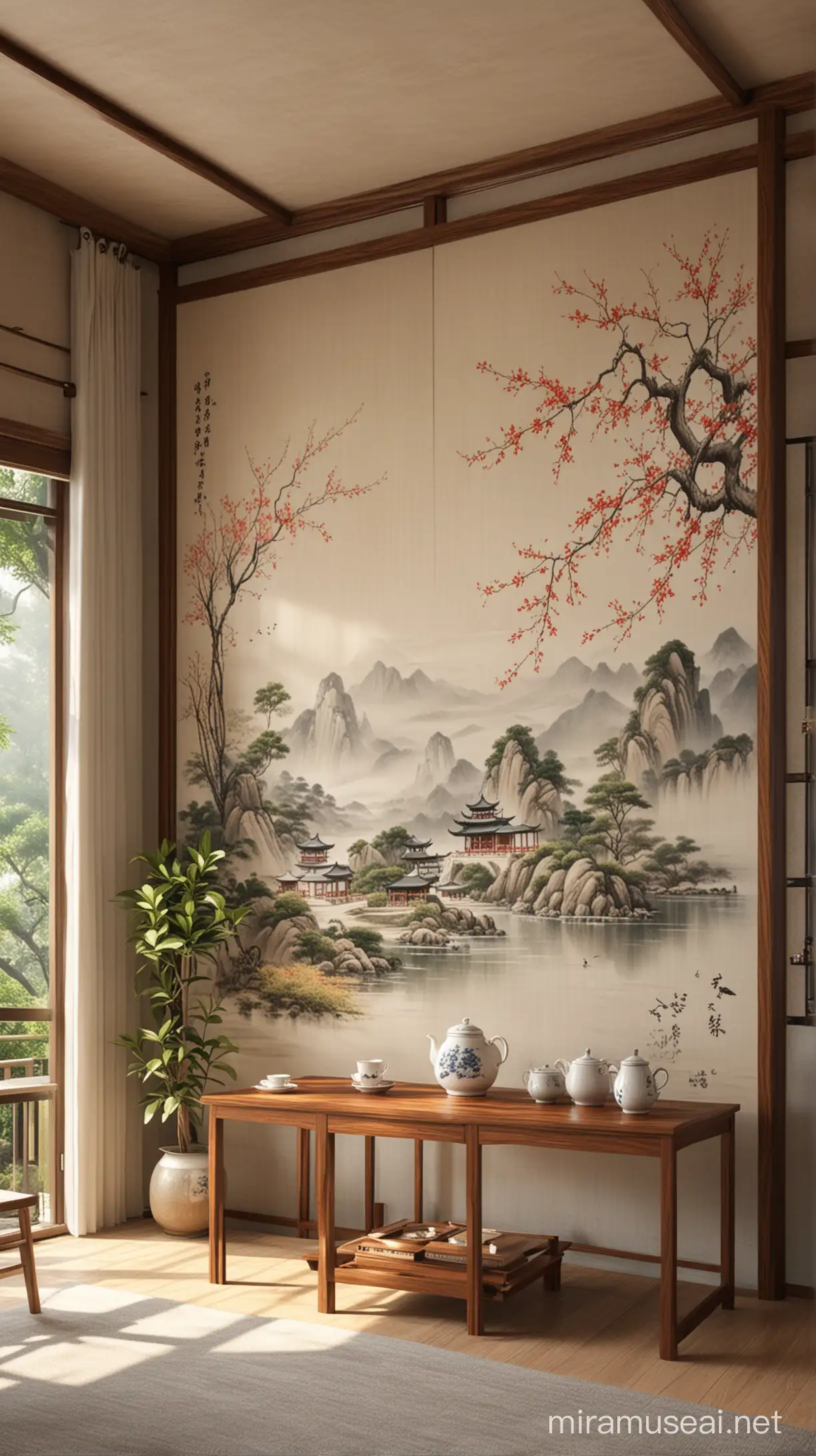 Youthful Energy in a Traditional Chinese Study Room with Tea and Atmospheric Aesthetics