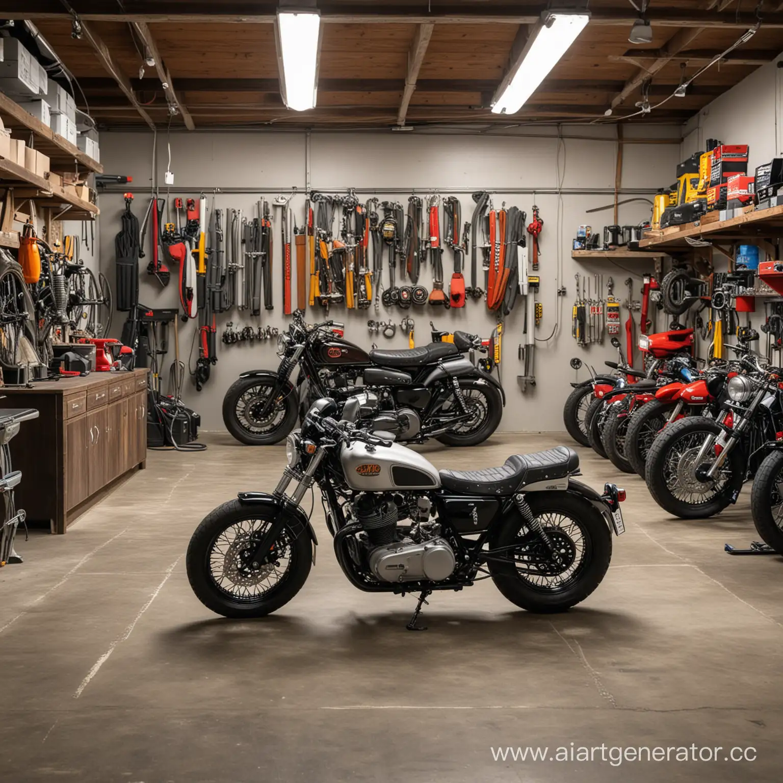 Vibrant-Motorcycle-Garage-Workshop-with-Custom-Bikes-and-Tools