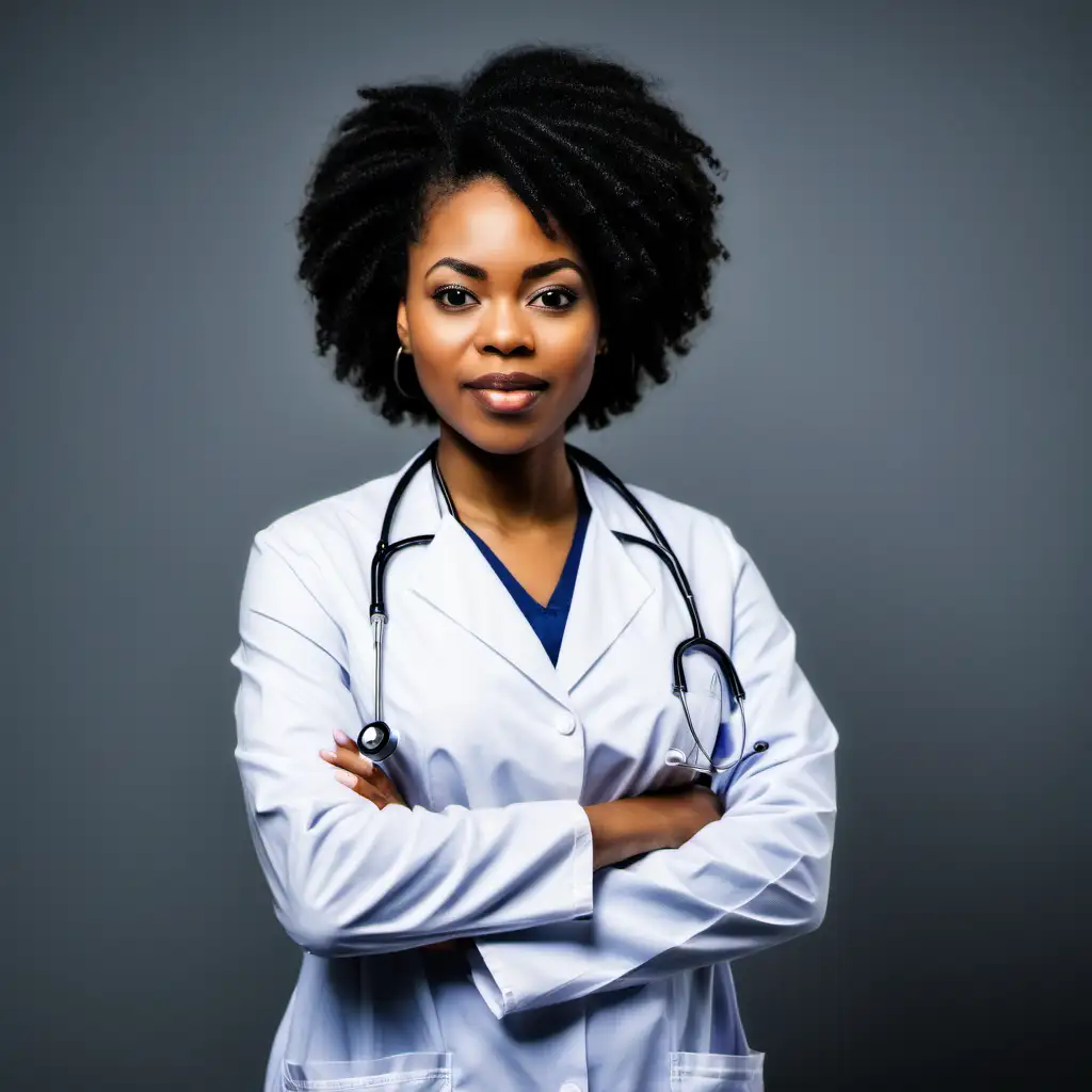 African American Woman Doctor with Natural Hair Smiling