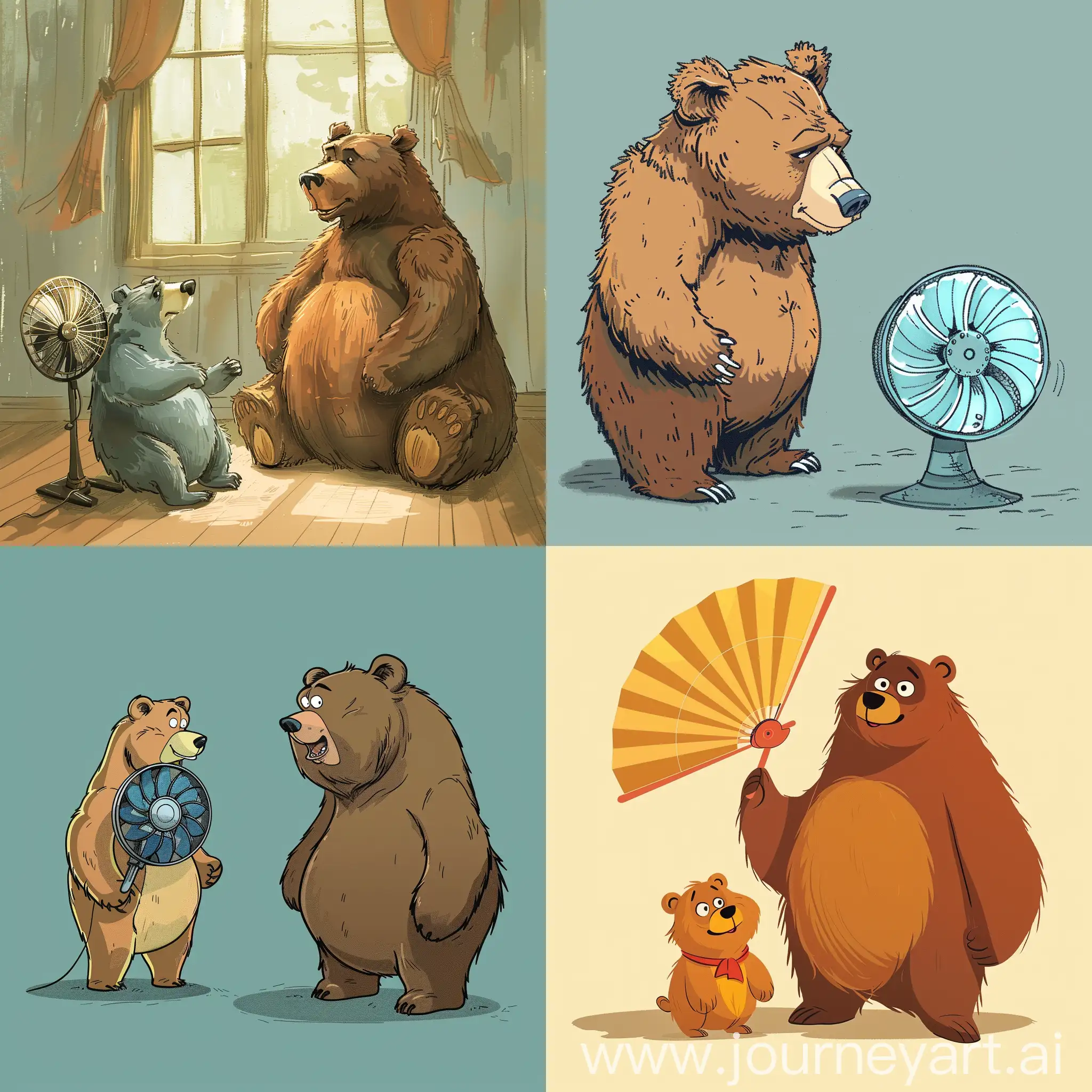 Cheerful-Cartoon-Bear-Cooling-Off-with-a-Fan