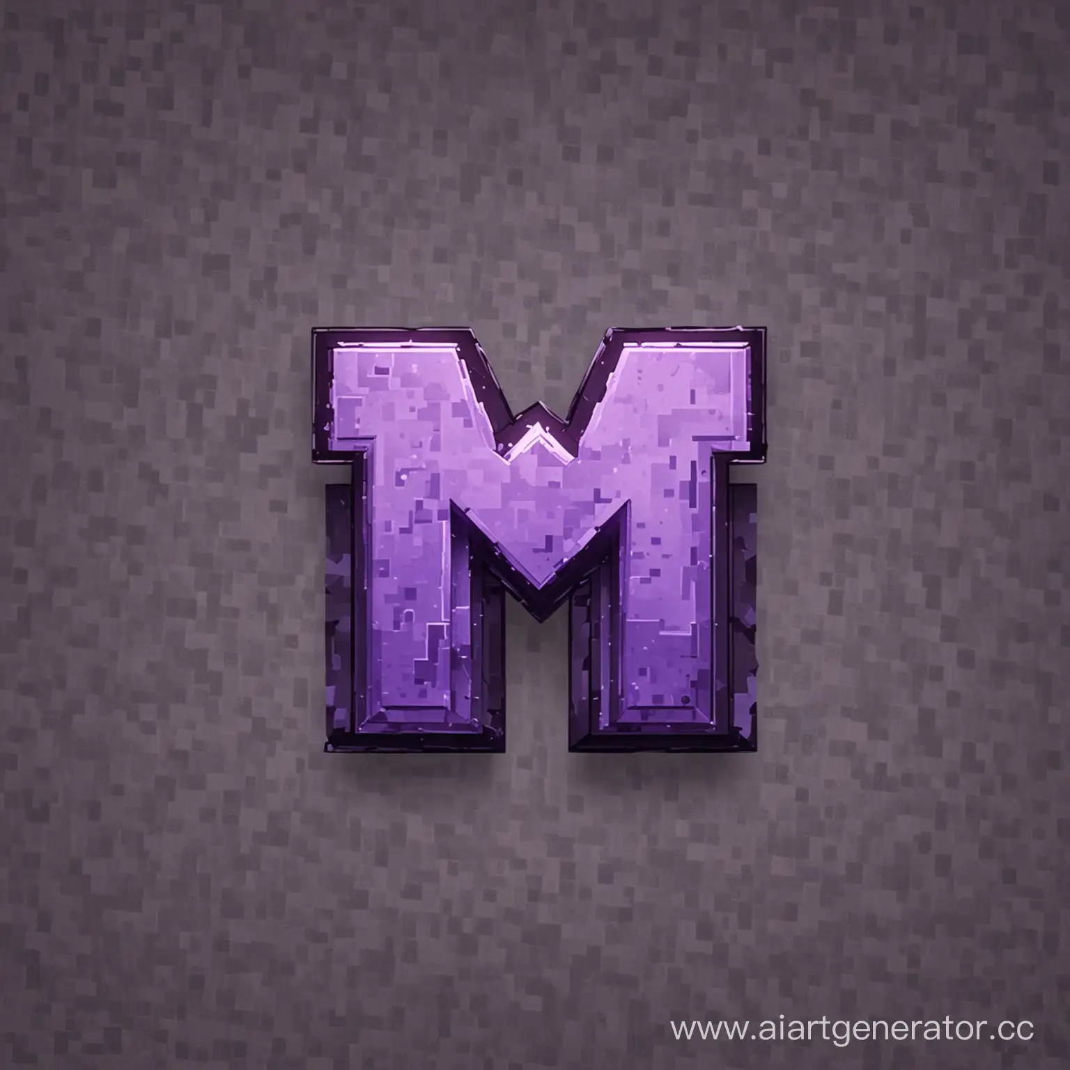 Сделай логотип с фиолетовой буквой M в стиле игры Minecraft