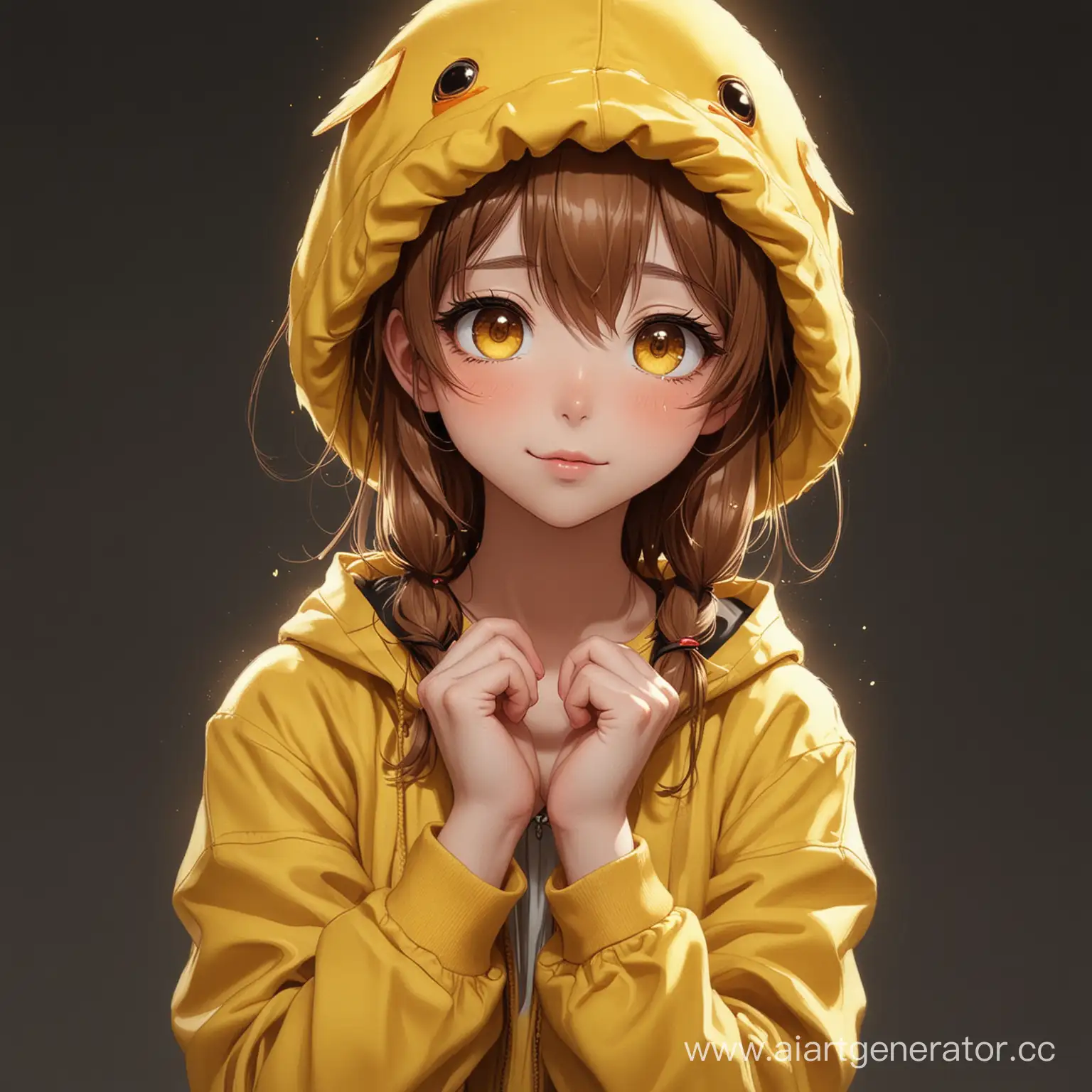 Anime-Girl-with-Duck-Hat-on-Black-Background-in-Yellow-Attire
