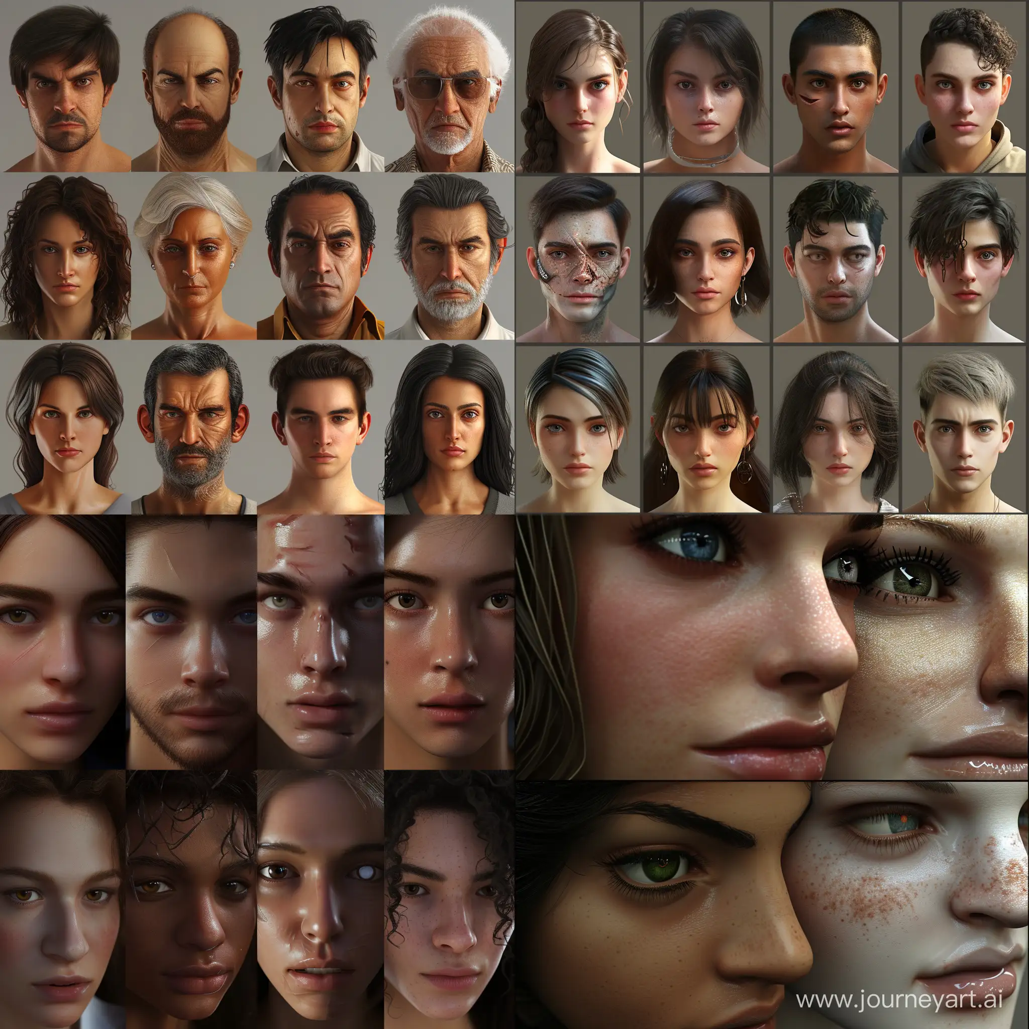 highly detailed faces of different peoples , ultra high qualtity, 3d