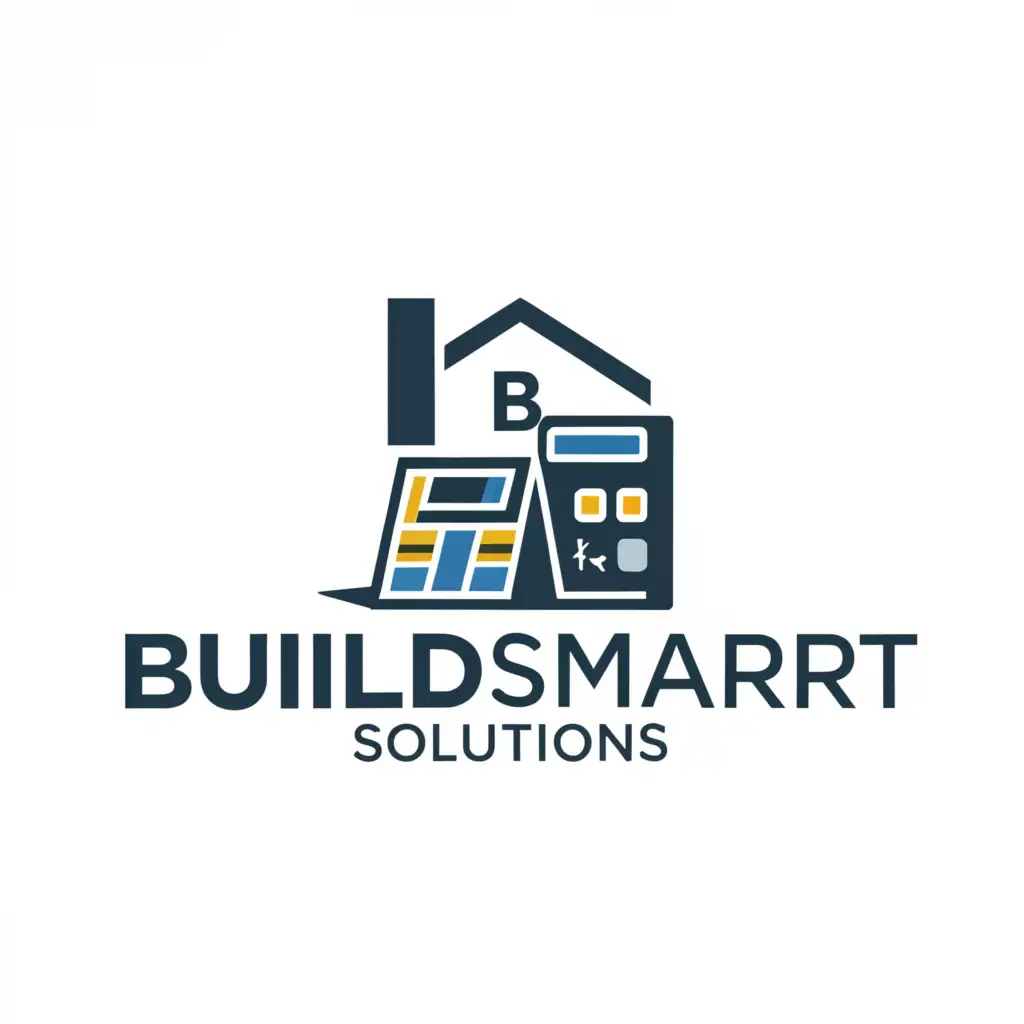 a logo design,with the text "BuildSmart Solutions", main symbol:Home and a calculator,Minimalistic,be used in Construction industry,clear background