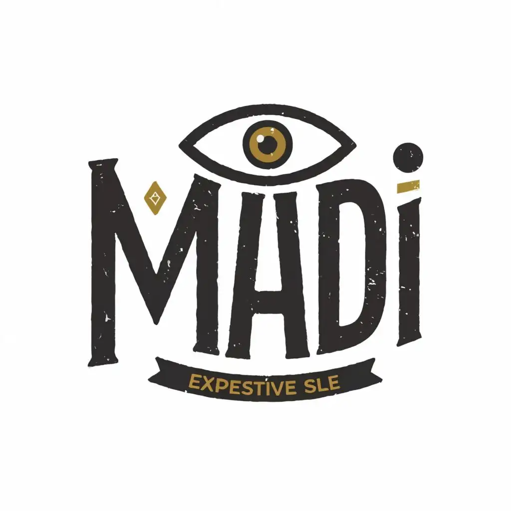 logo, word MAD with a Eye that expresses indiviual self that is I,and his expressivness in this world that's madness., with the text "MADi", typography, be used in Religious industry
