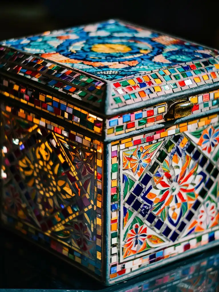 Colorful Geometric Mosaic Patterned Box