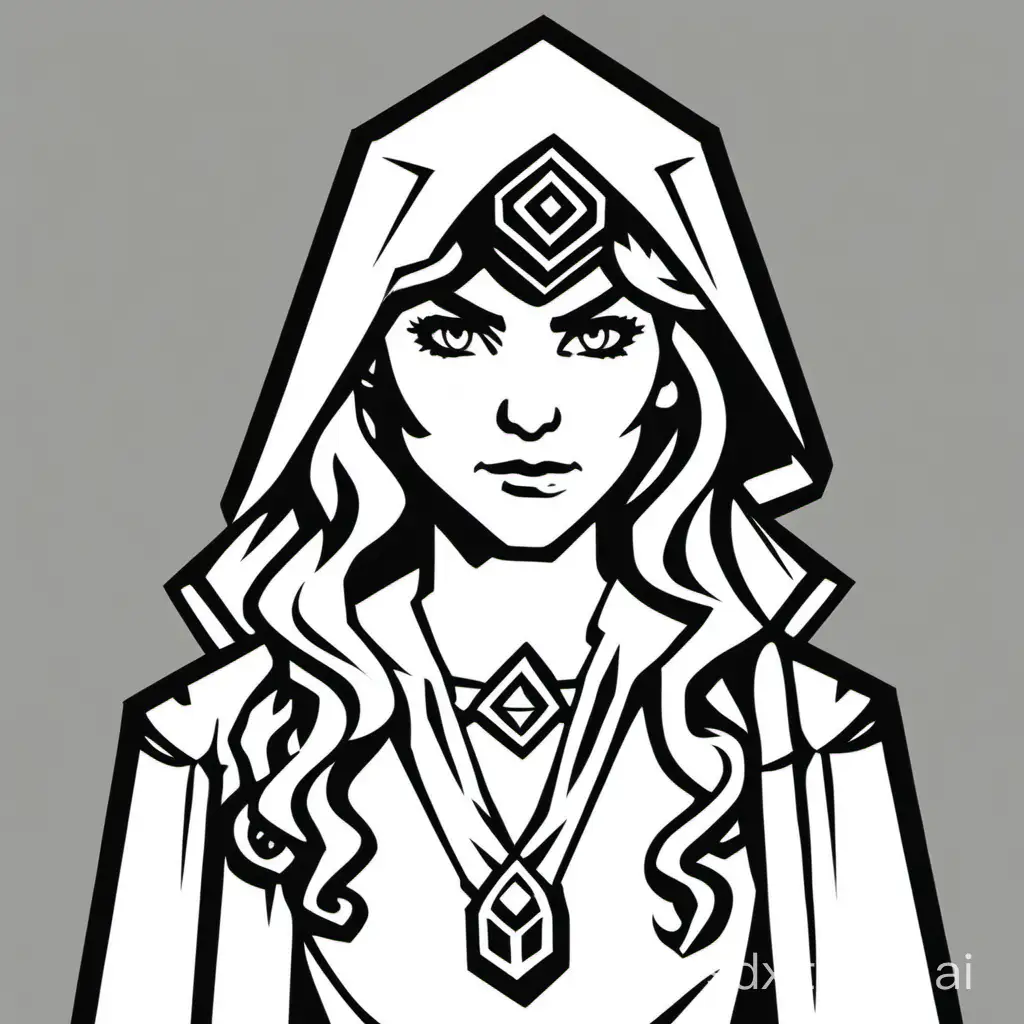 plain white background, character portrait, subject only, style of 1983 Dungeons and Dragons, a pretty sorceress, isolated in white, close up, 1bit bw, simple, minimal,