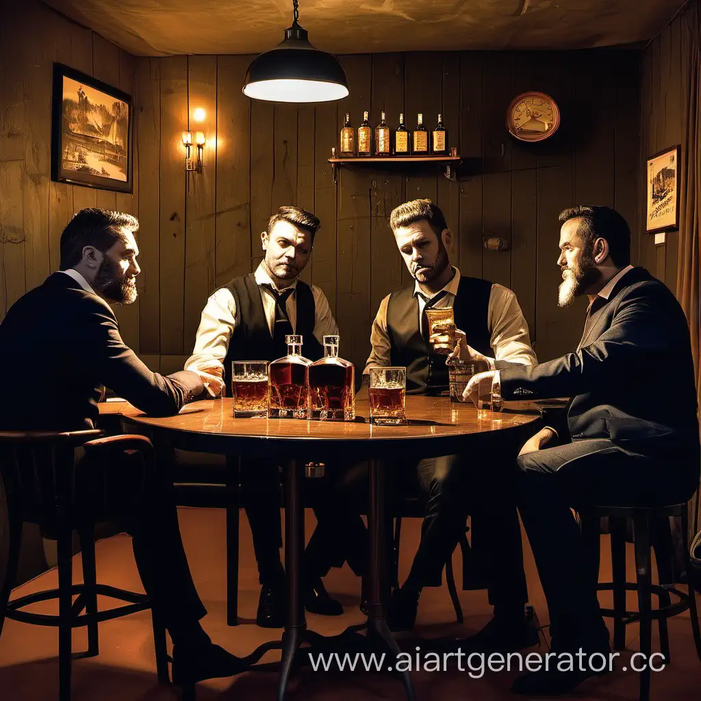 Four men spend Friday with whiskey in a stuffy atmosphere
