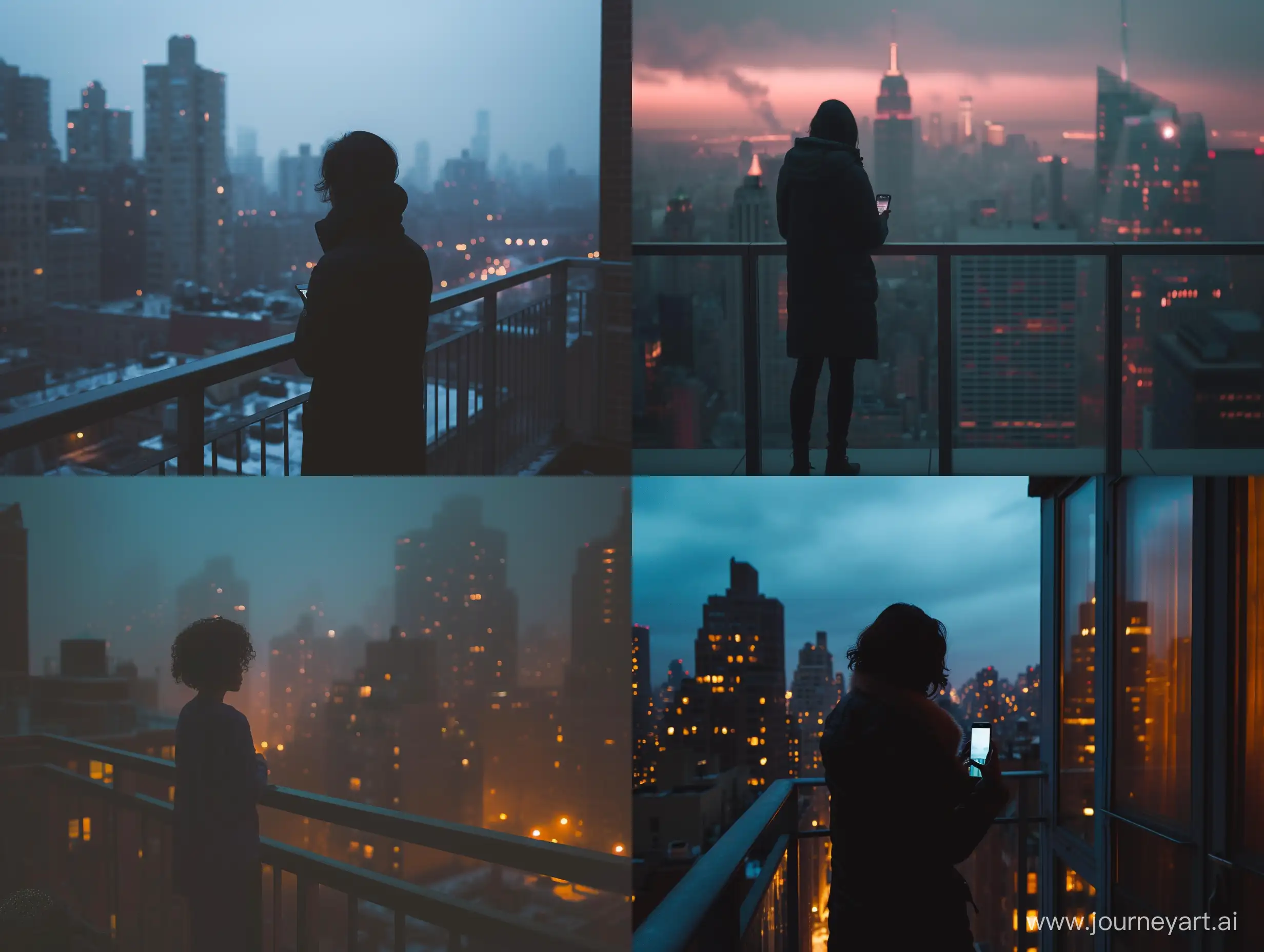 a phone photo of a person standing on the balcony, soft lighting, style raw posted on reddit in 2019, environment, looking at a city, new york