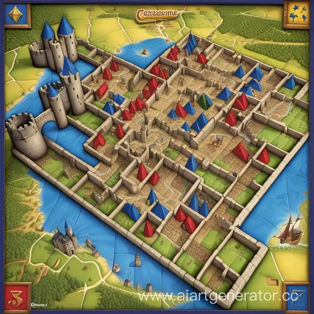 Medieval-Castle-Construction-in-Carcassonne-Board-Game-Setting