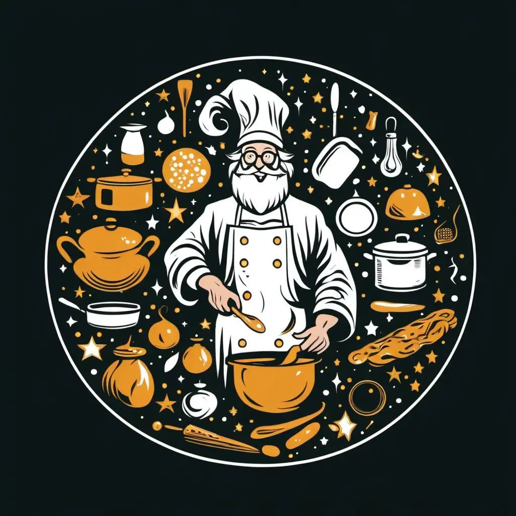 Enchanting Kitchen Wizard Casting Spells in a Mystical Circle on a Black Background