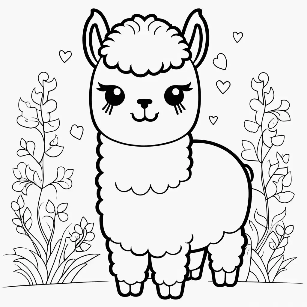 Adorable Kawaii Alpaca Coloring Page for Kids 47