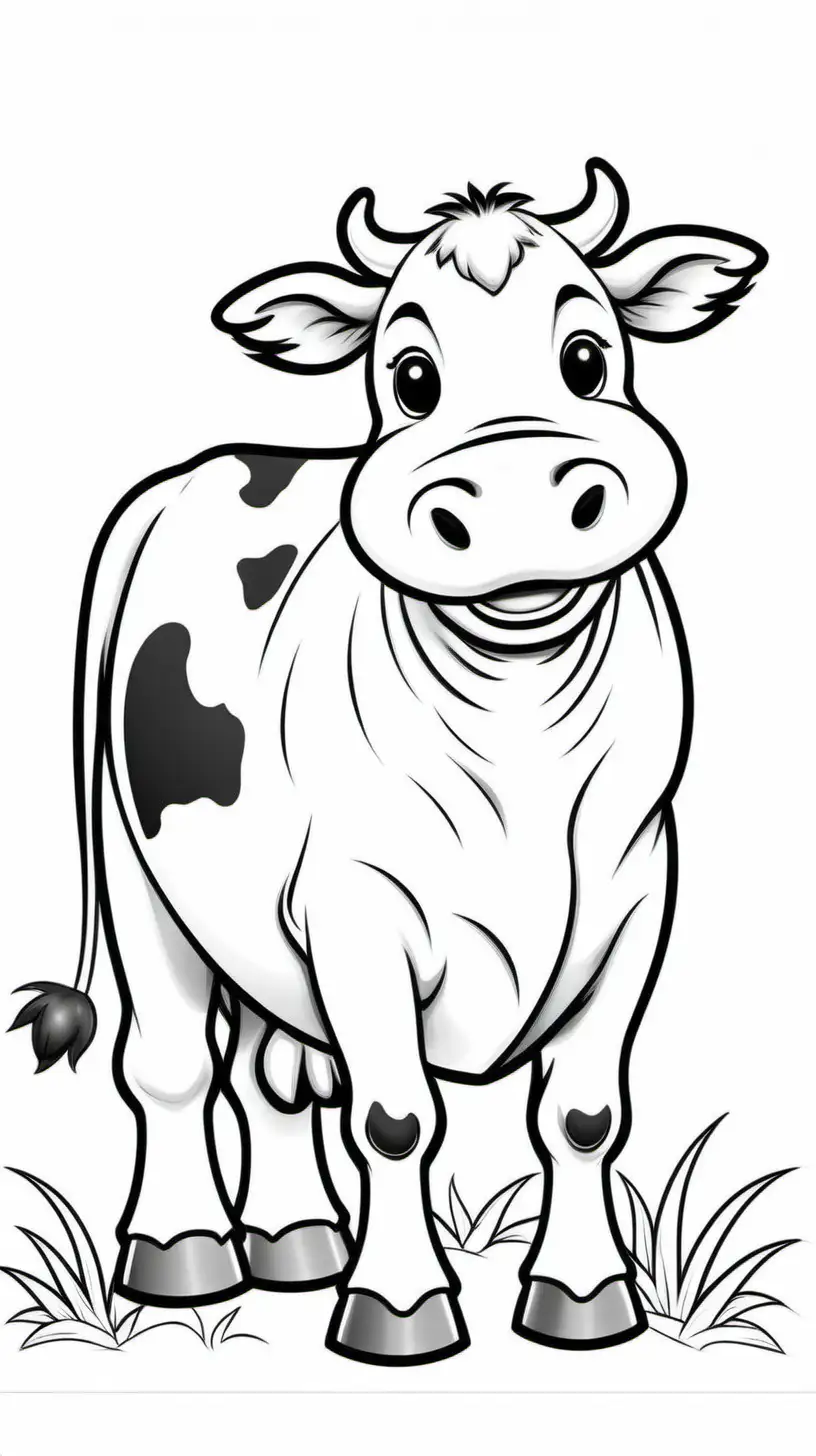 Simple Realistic Cow Coloring Page for Toddlers Black and White