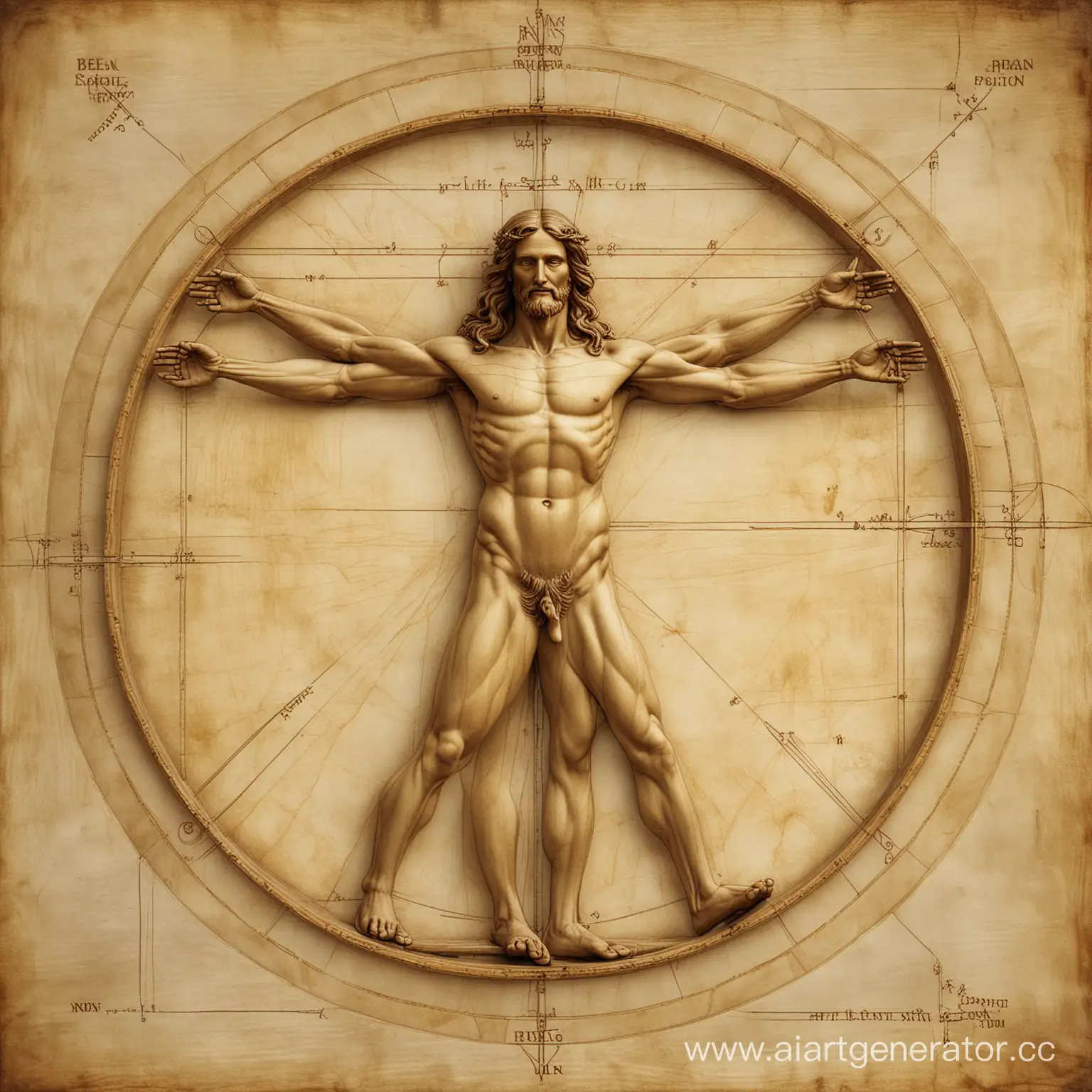 Golden-ThreeDimensional-Vitruvian-Man-Sculpture