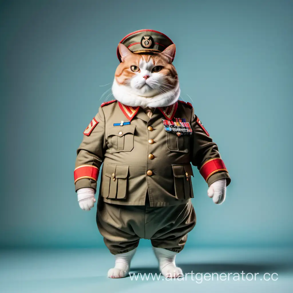 Fat-Cat-Soldier-Standing-Tall-in-Military-Uniform