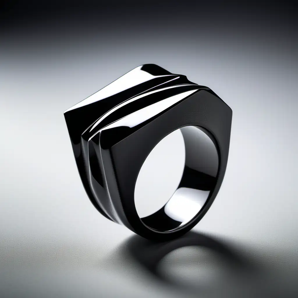 Bague art déco de style Zaha Hadid épuré et musclé