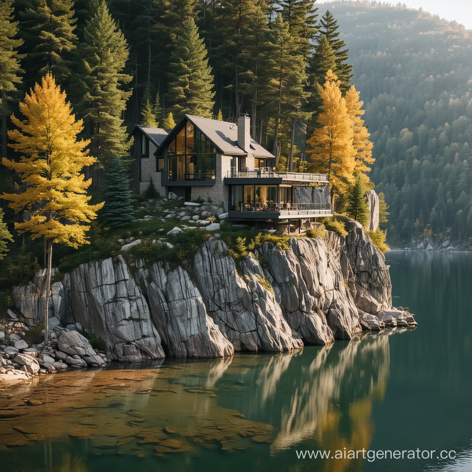 Lakeside-Rock-Ledge-Home-with-Surrounding-Forest