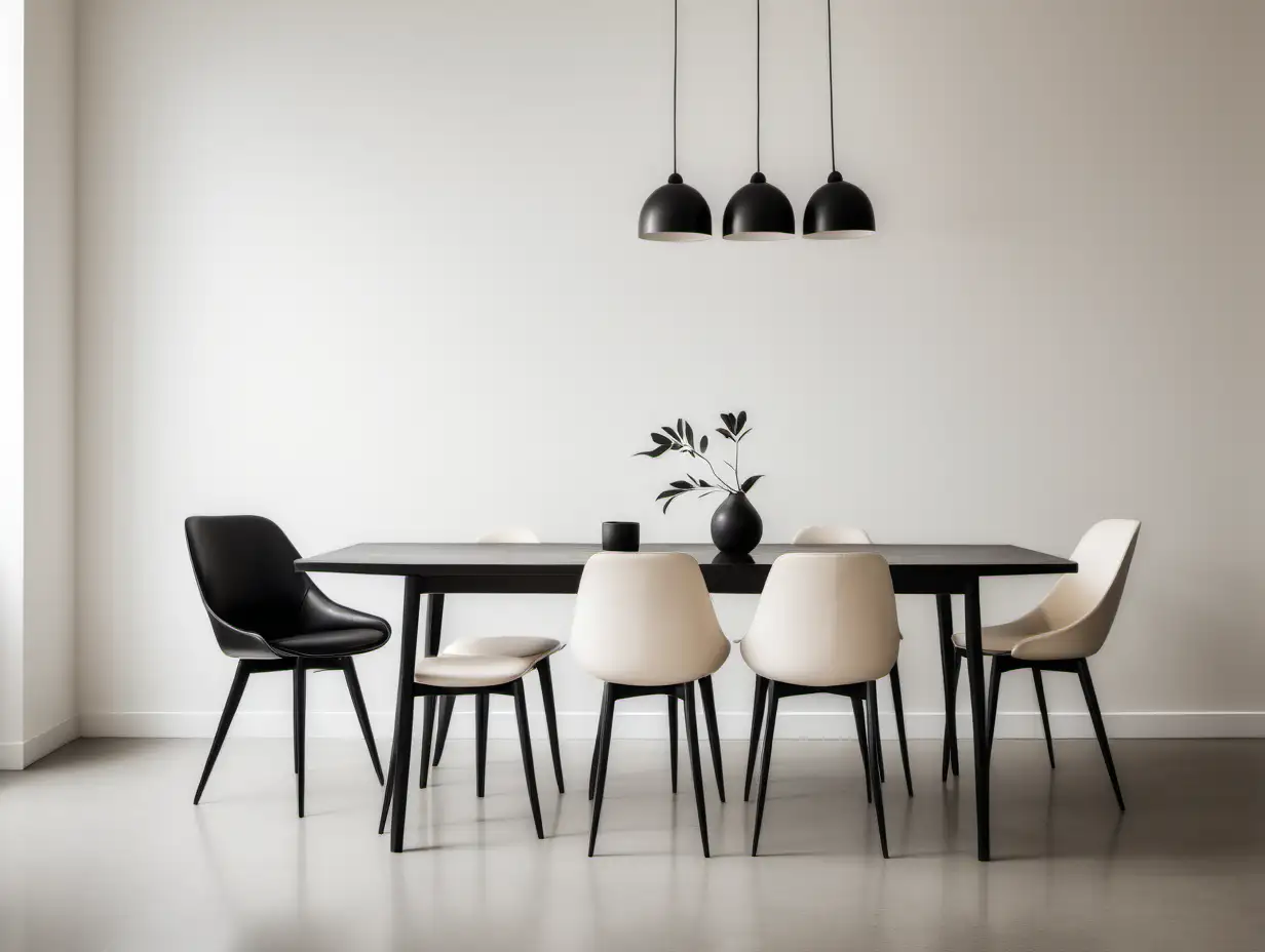 Contemporary Minimalist Dining Room with Stylish Black Chair and Cream White Wall