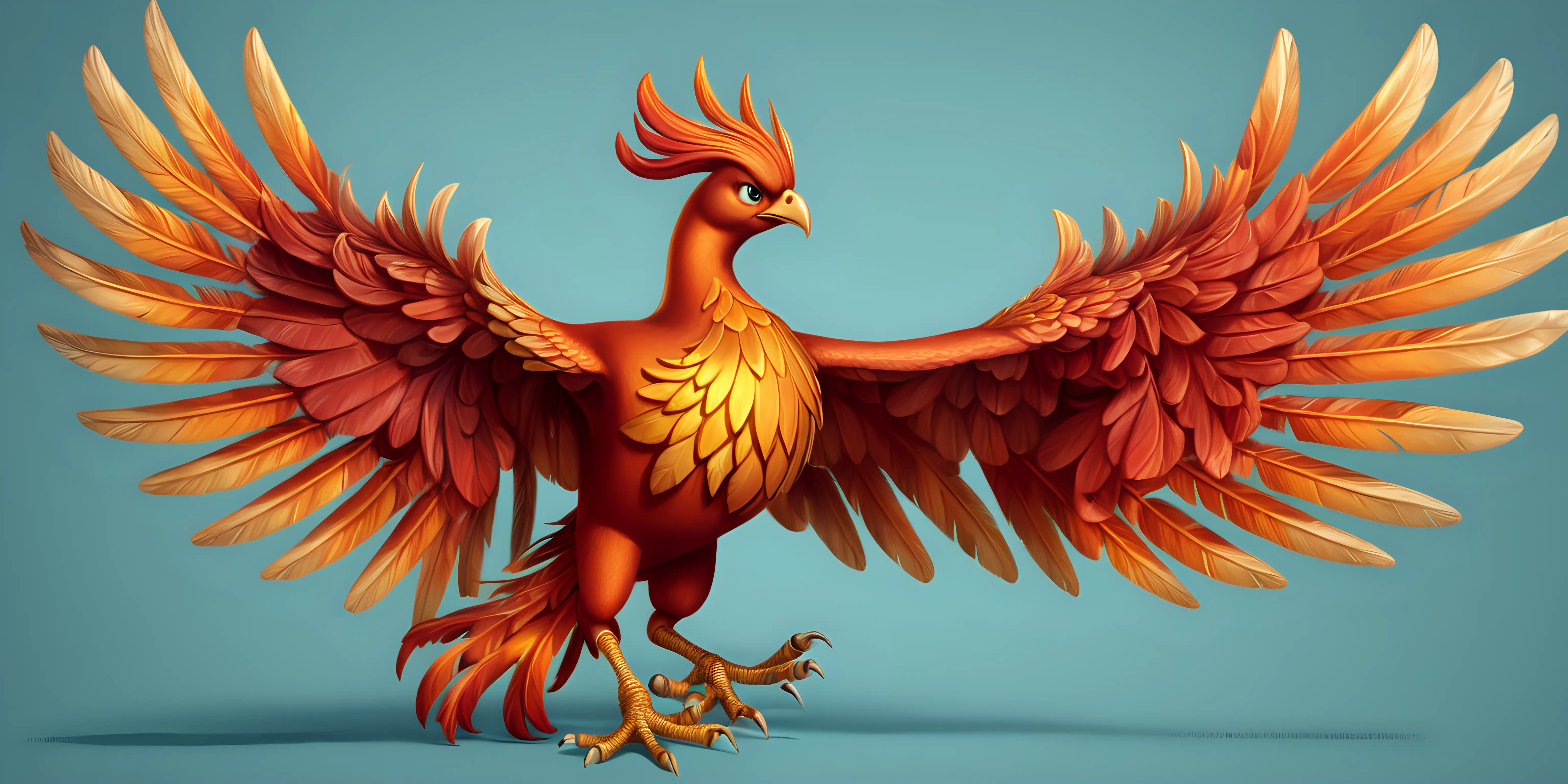 Majestic Realistic Cartoon Phoenix on Solid Background