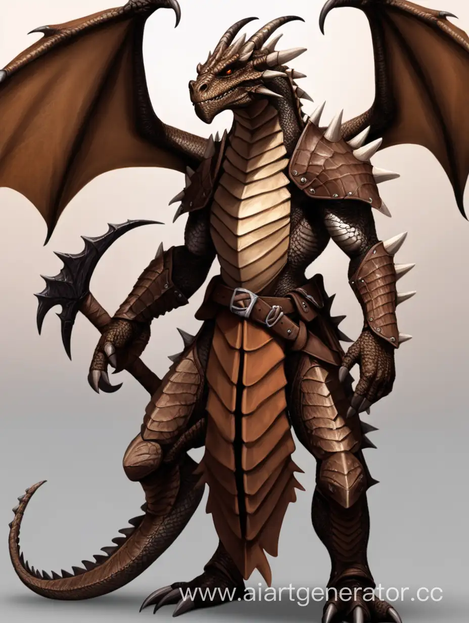 драконорождённый с коричневой чешуёй, крыльями и длинными когтями 