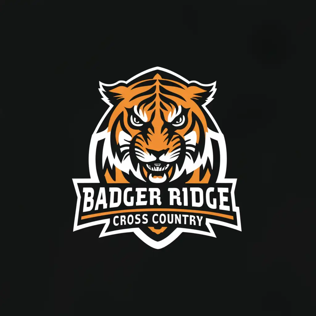a logo design,with the text "BADGER RIDGE  CROSS COUNTRY", main symbol:TIGER, BALCK AND ORANGE,Moderate,be used in Education industry,clear background