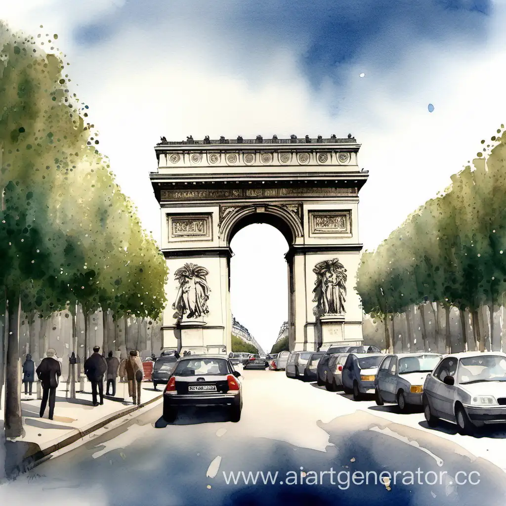 Paris-Arc-de-Triomphe-Watercolor-Painting-with-Hyperrealistic-Detailing