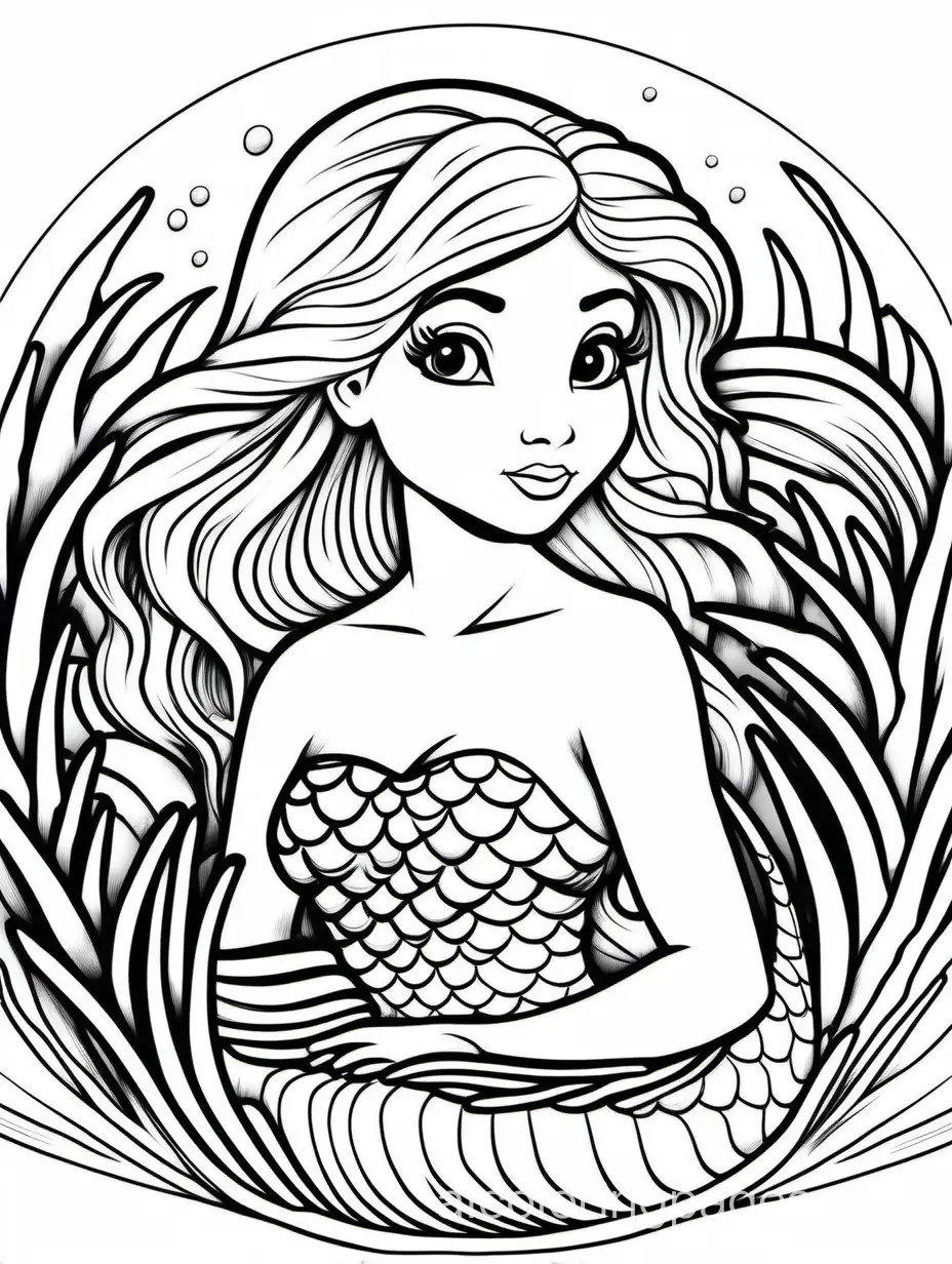 Ocean-Animals-Coloring-Page-for-Kids-Simple-Black-and-White-Mermaid-Art