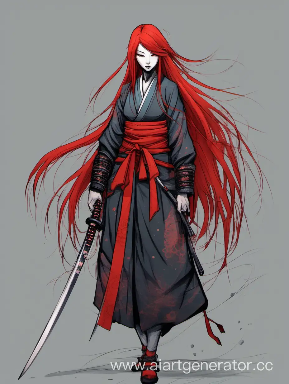 Girl ronin, red long hair
