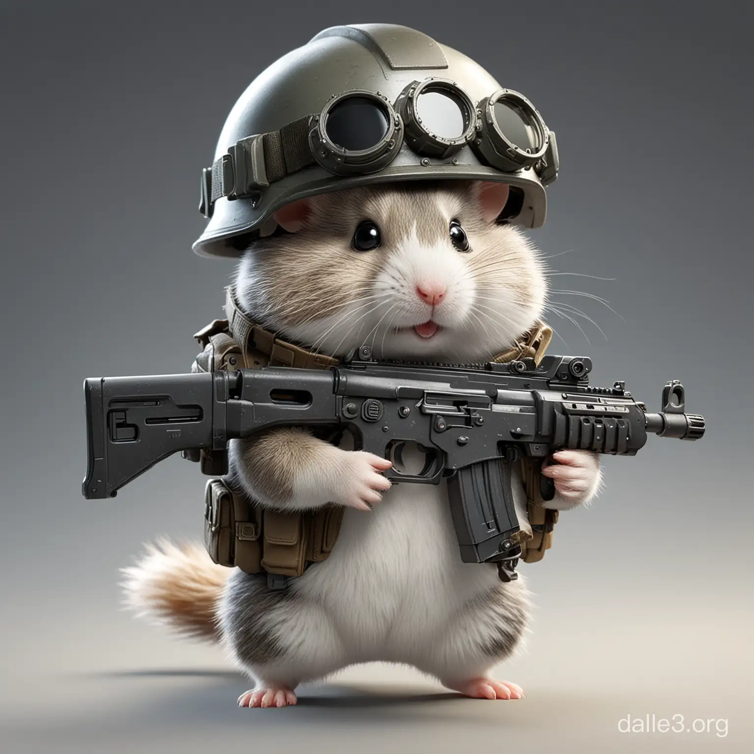 Combat Hamster Gray Rodent Equipped with Submachine Gun and Helmet ...