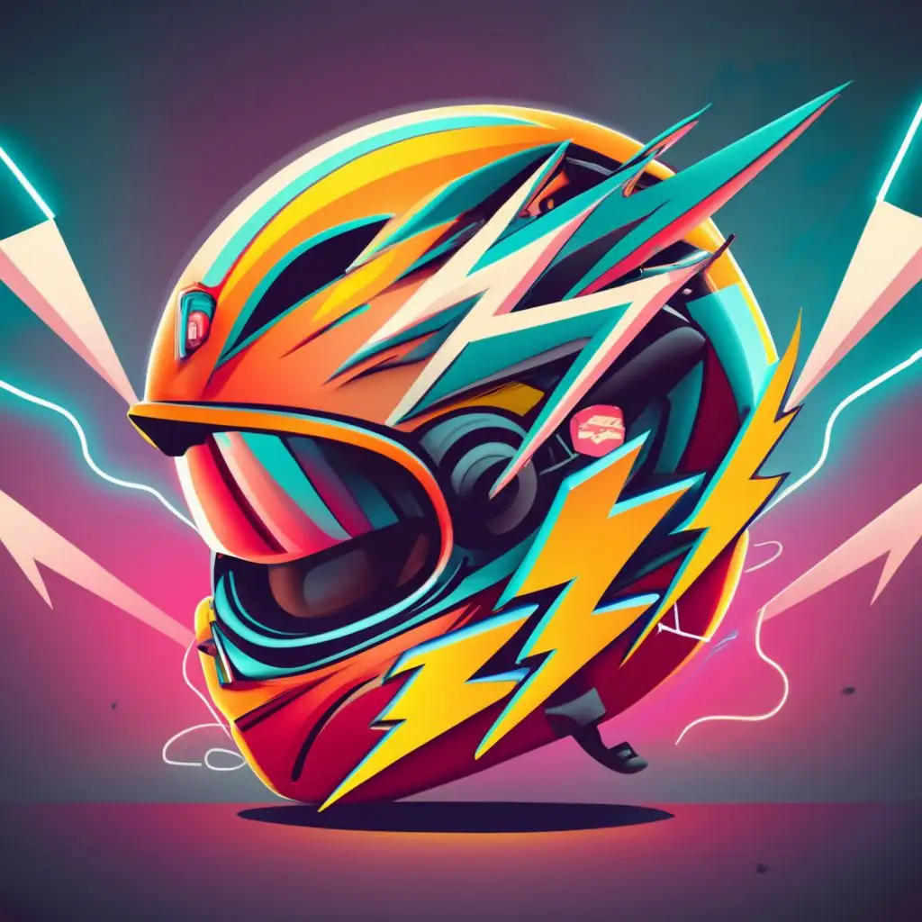 logo, motorbike helmet with lightnings, bright multicolour background, with the text "VOLT NEWS", typography, be used in Automotive industry