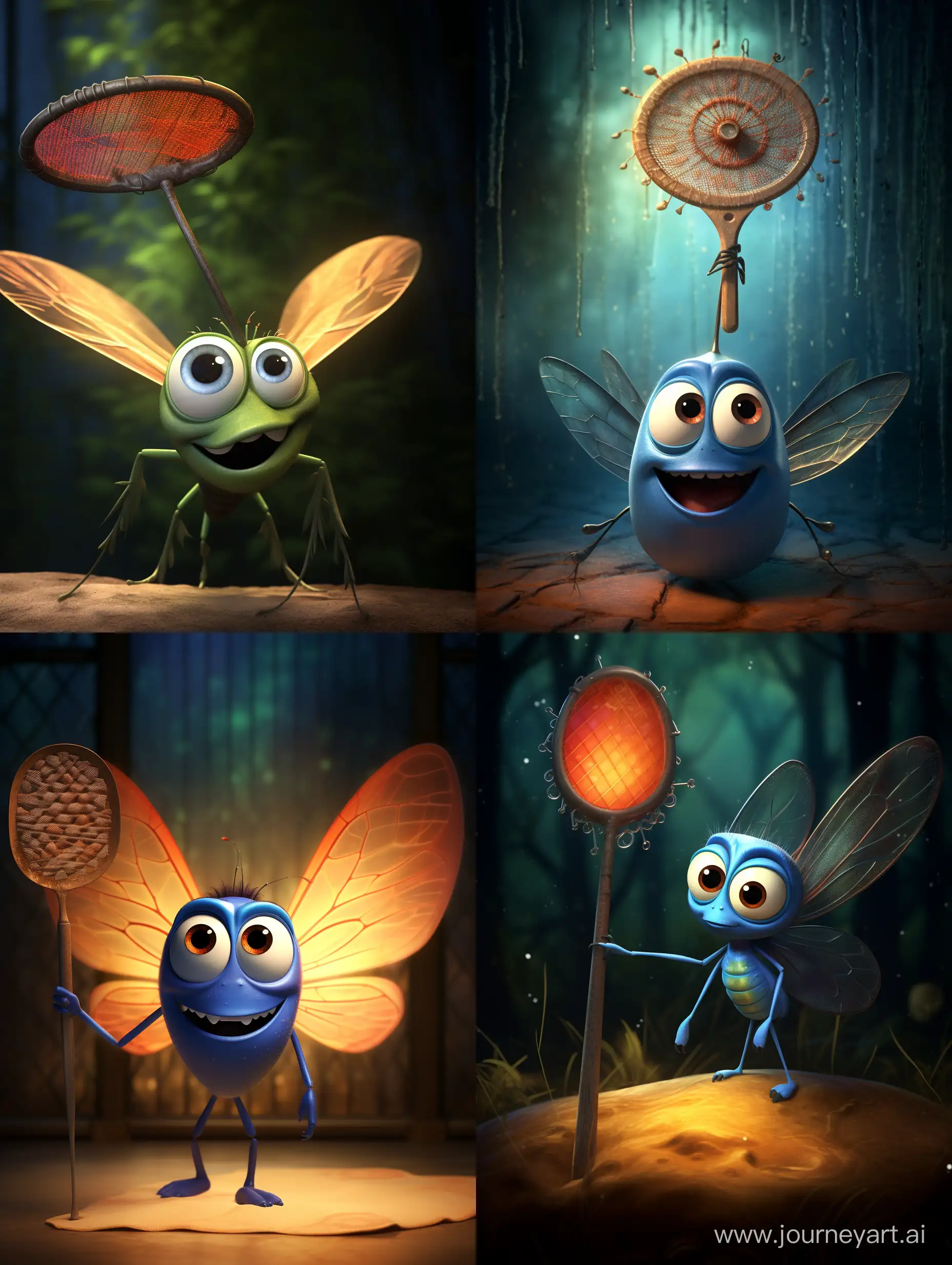 a fly under a fly swatter. Pixar Style