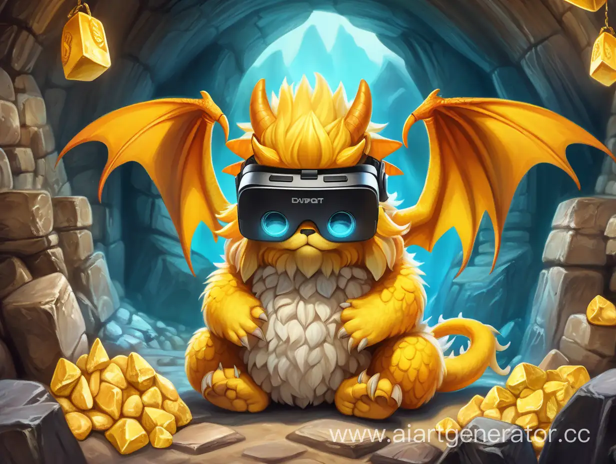 Serene-Fluffy-Dragon-in-Virtual-Reality-Meditation-Amidst-Golden-Nuggets