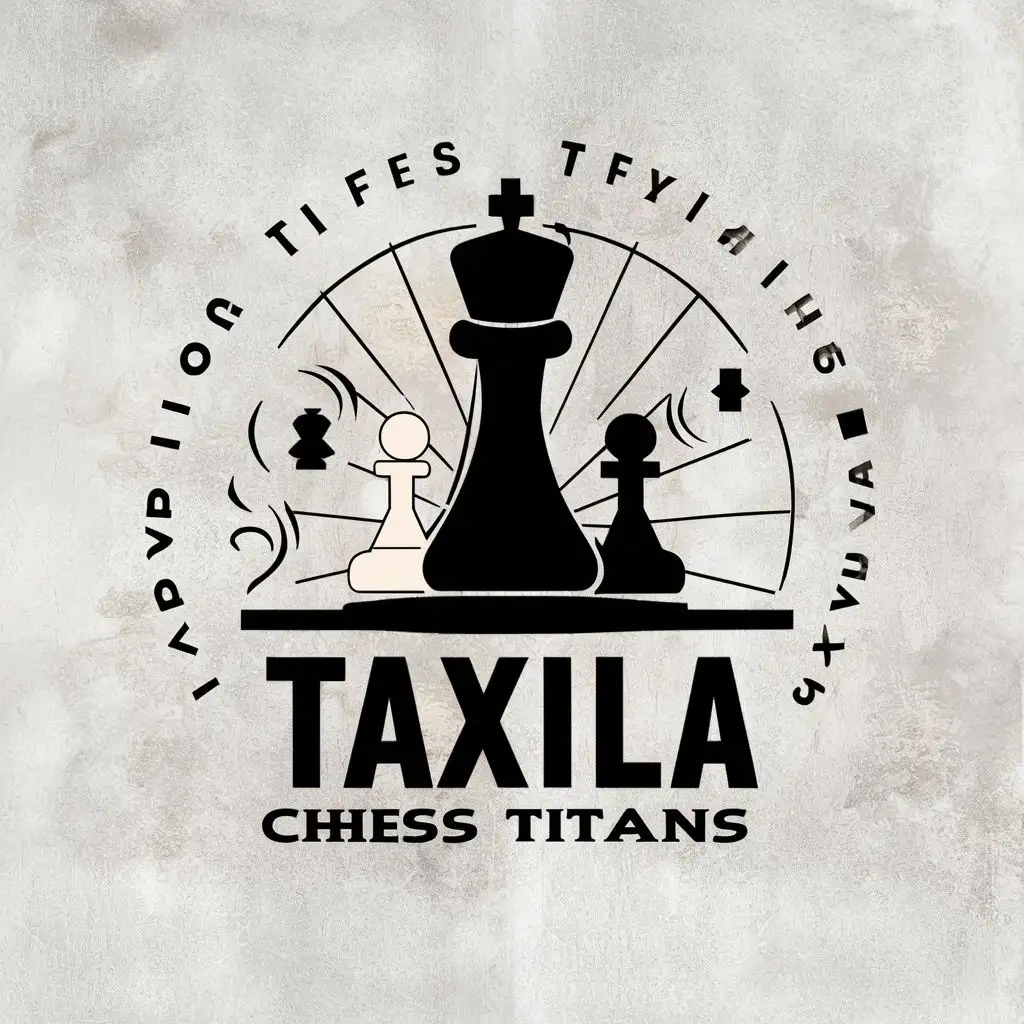 logo, chess piece and moral of life, with the text "Taxila Chess Titans", typography