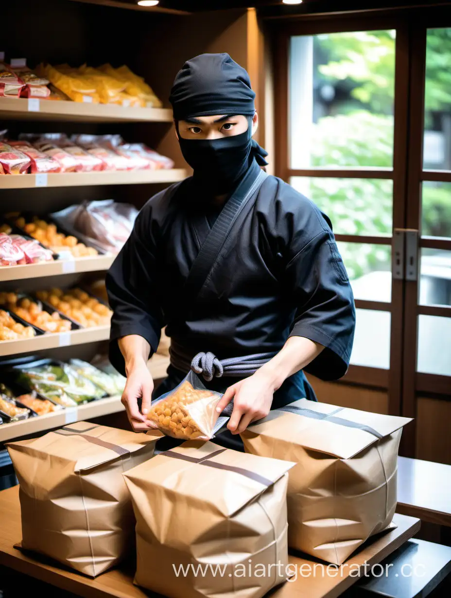 Adorable-Japanese-Ninja-Preparing-Takeout-Orders