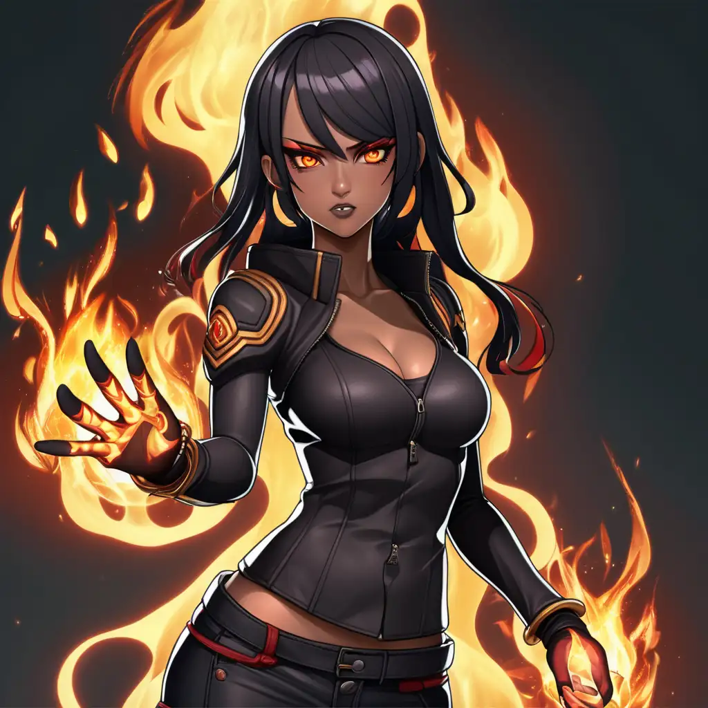 Sinister Latina Anime Sorceress Conjuring Flames