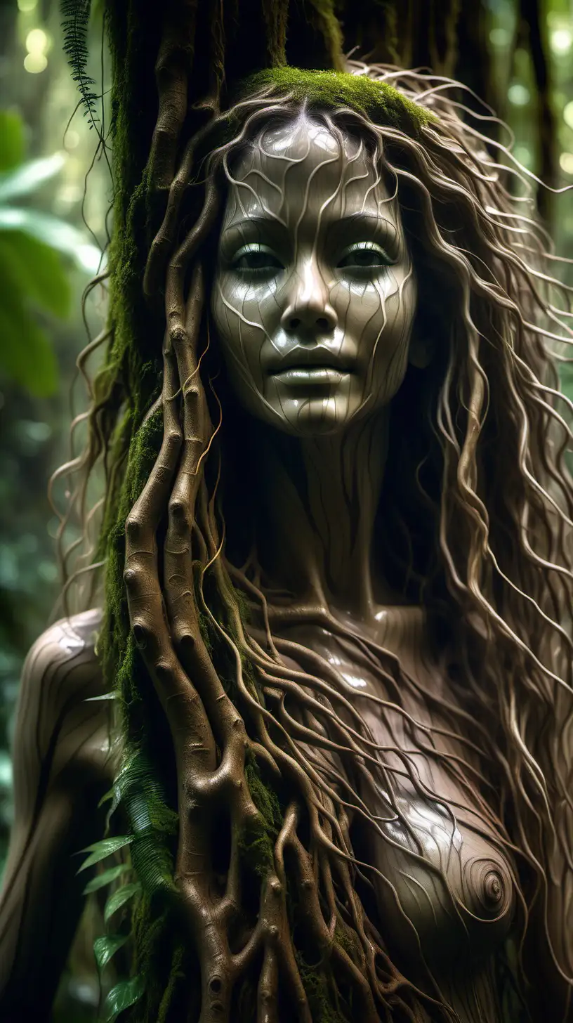 Enchanting Rainforest Tree Spirit with Connected Hair