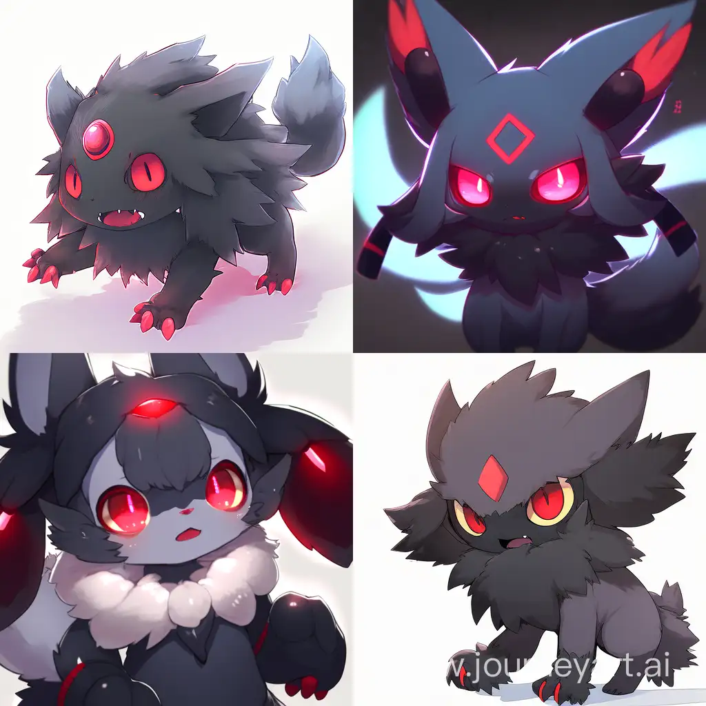 a really cute little black taidum furry with red eyes