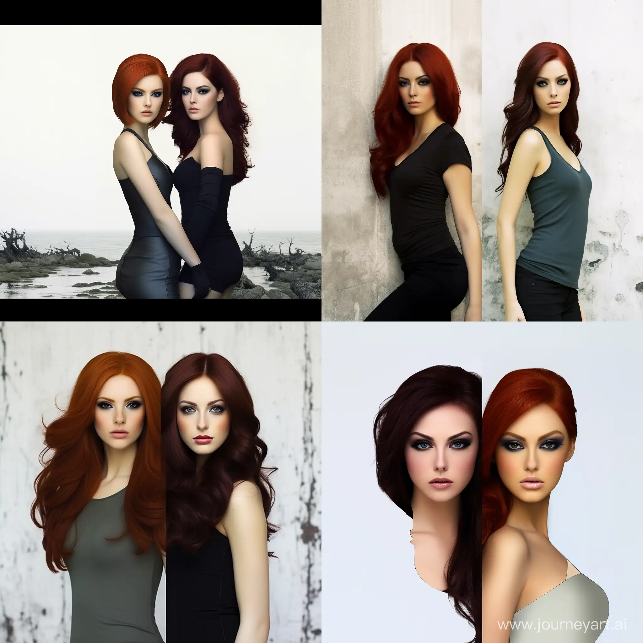 Stylish-Portrait-of-Two-Beautiful-Women-with-Red-and-Black-Hair