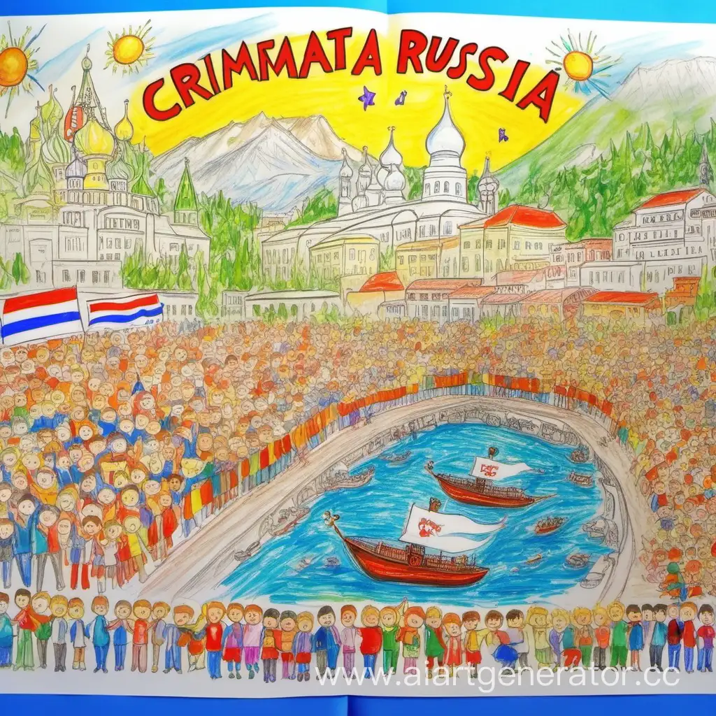 Детский рисунок поздравление - Крым и Россия 10 лет вместе!