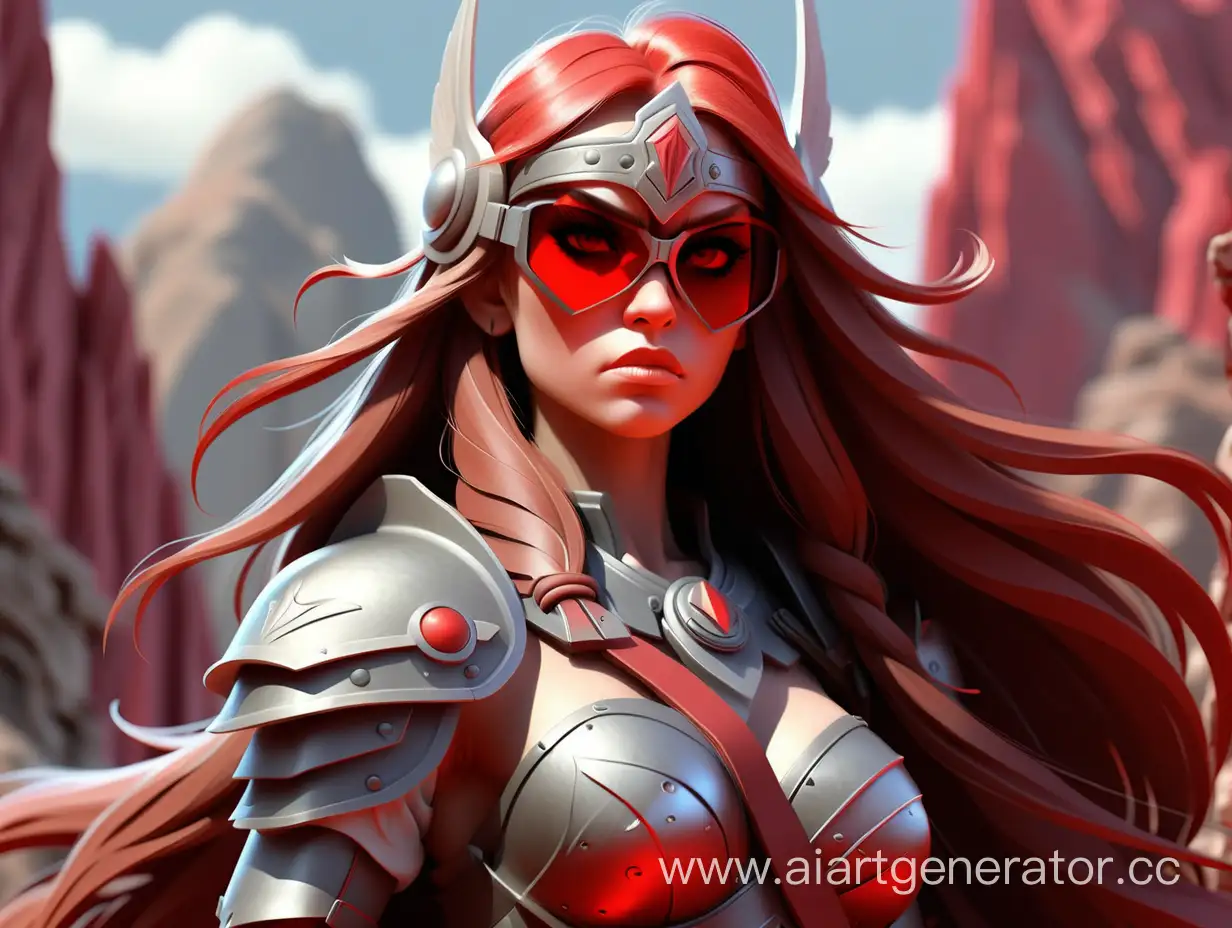 Девушка валькирия  воин фэнтези рыжая горы длинные волосы блики высокая детализация реалистичность