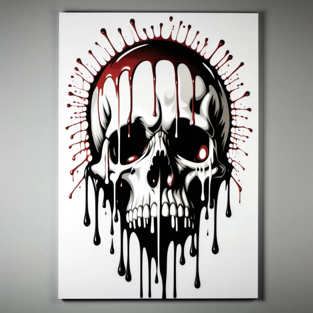 Abstract Drippy Skull Print on White Wall Art