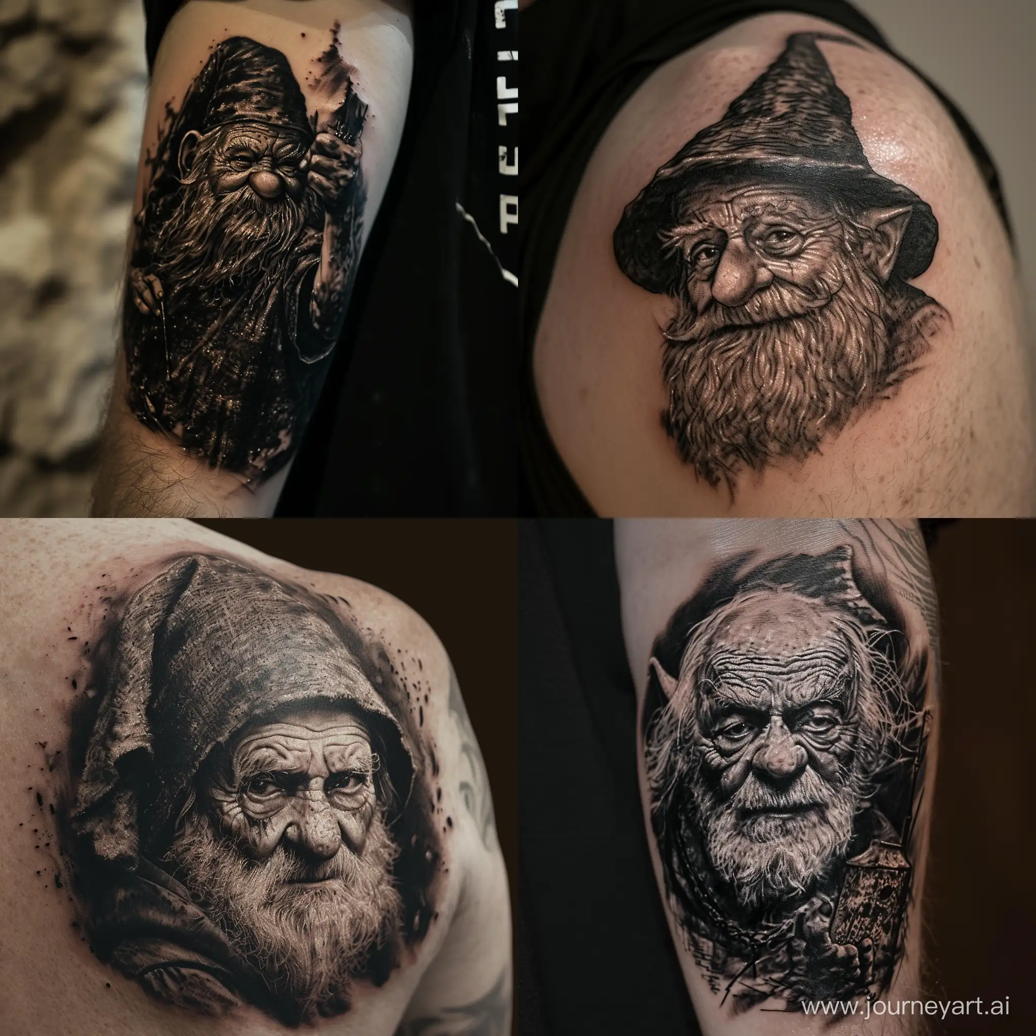 Hyperrealistic-Black-Tattoo-of-Harry-Potter-Gnome-with-VIP-Shading