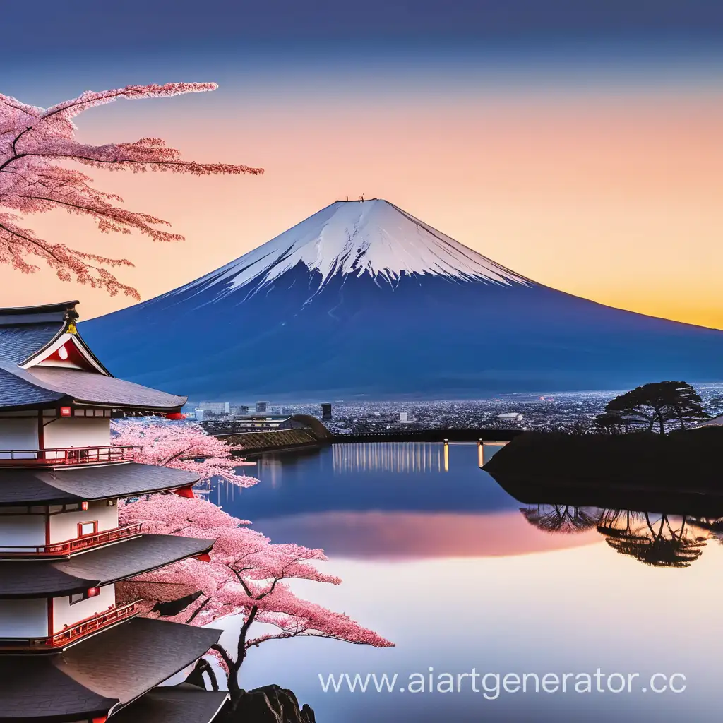 Sunset-Hikers-Admiring-Mount-Fujis-Serene-Landscape