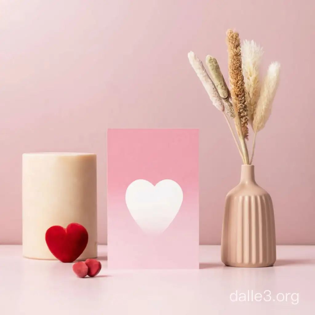 mockup of Valentine's Day postcards, on a minimalistic background, with soft colors and light, an interesting perspective
