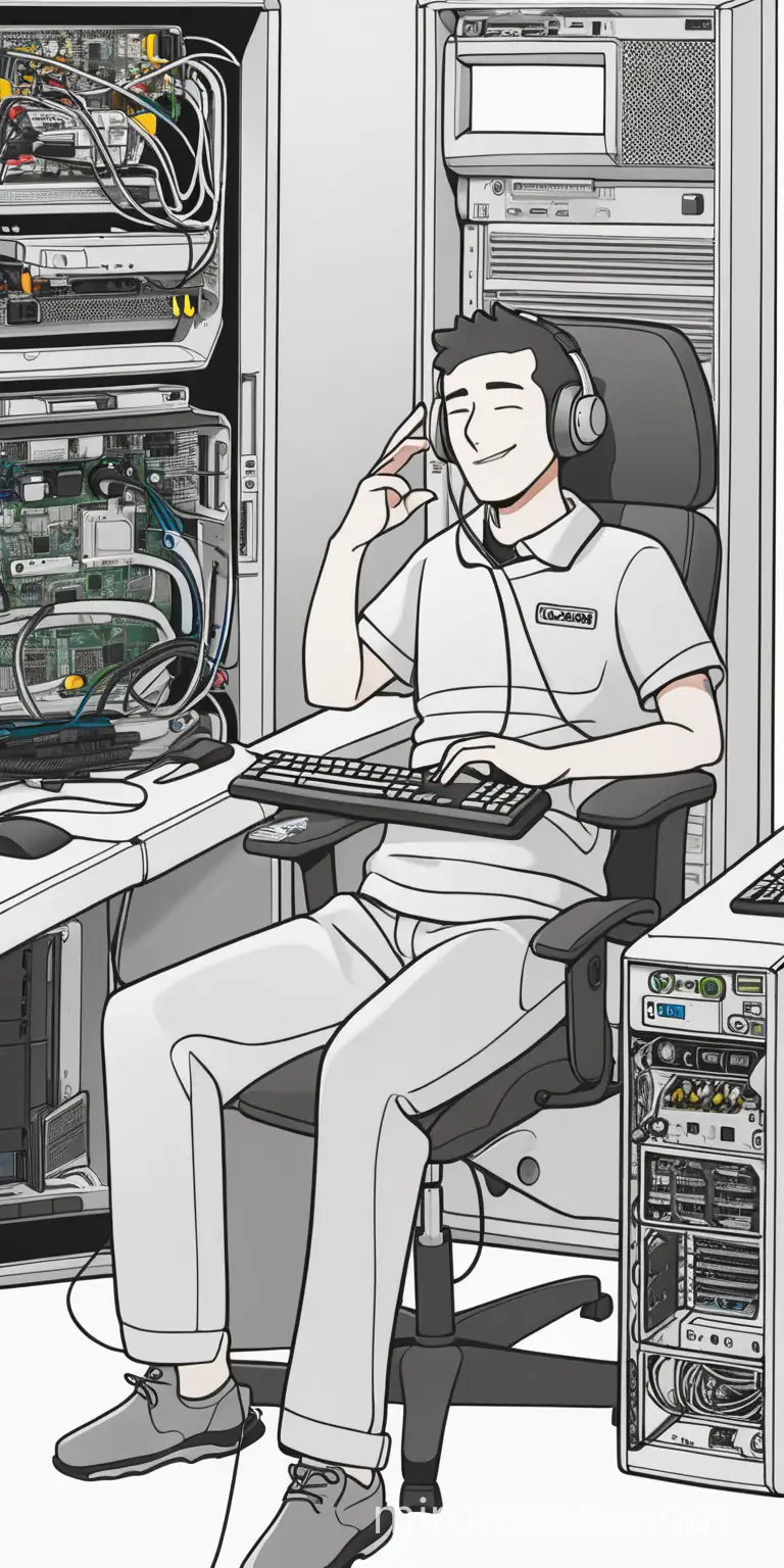 Relaxed Computer Technician Enjoying Downtime
