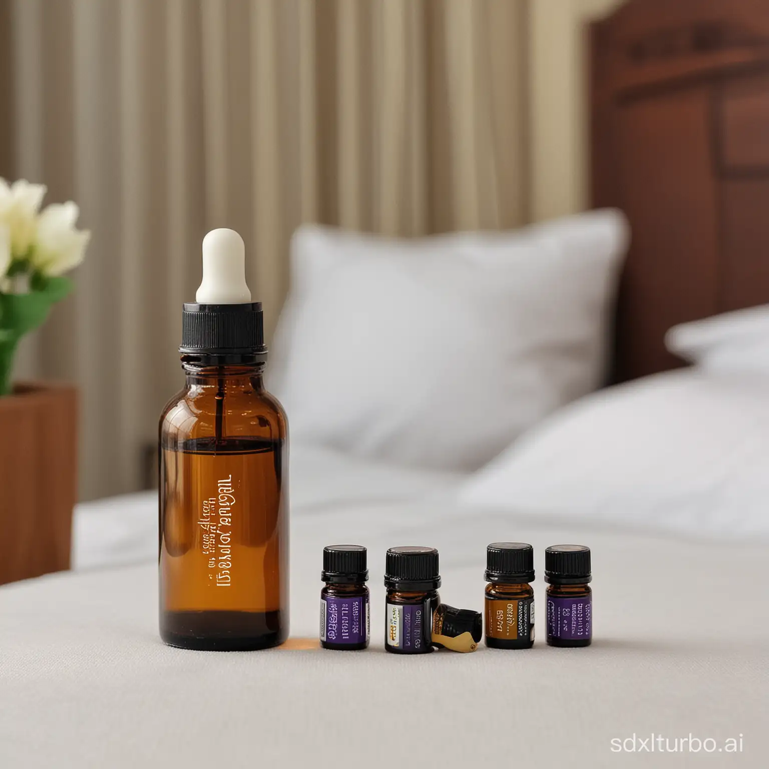 A bottle of essential oil in the hotel
