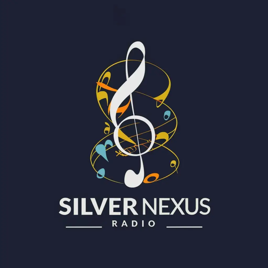 logo, A treble clef, with the text "SilverNexus Radio", typography, be used in Entertainment industry