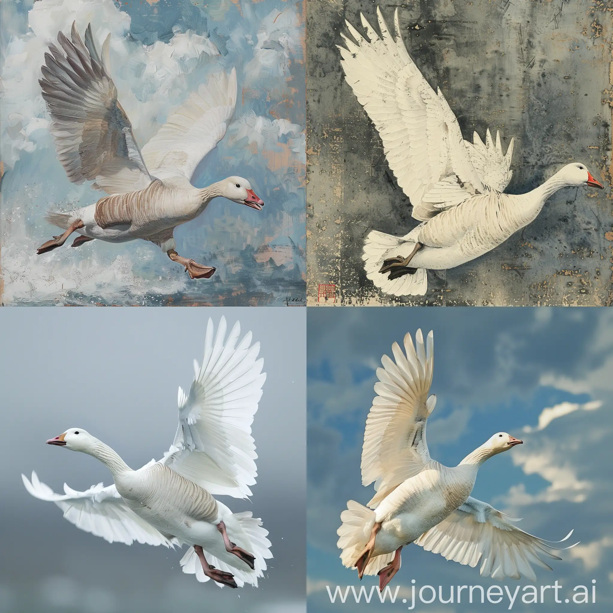 Majestic-Snowy-Goose-Takes-Flight-in-the-Wintry-Sky