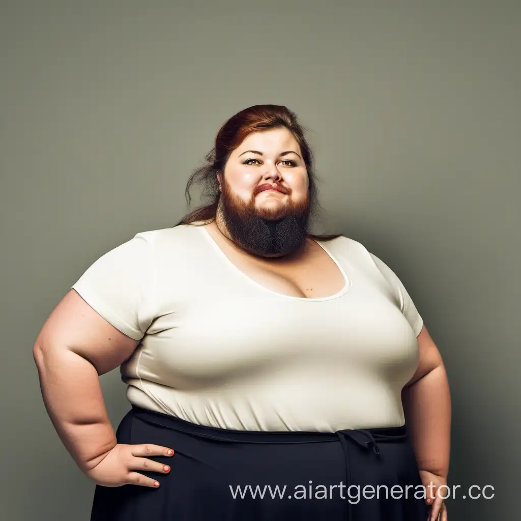 жирная женщина с маленькой густой бородой